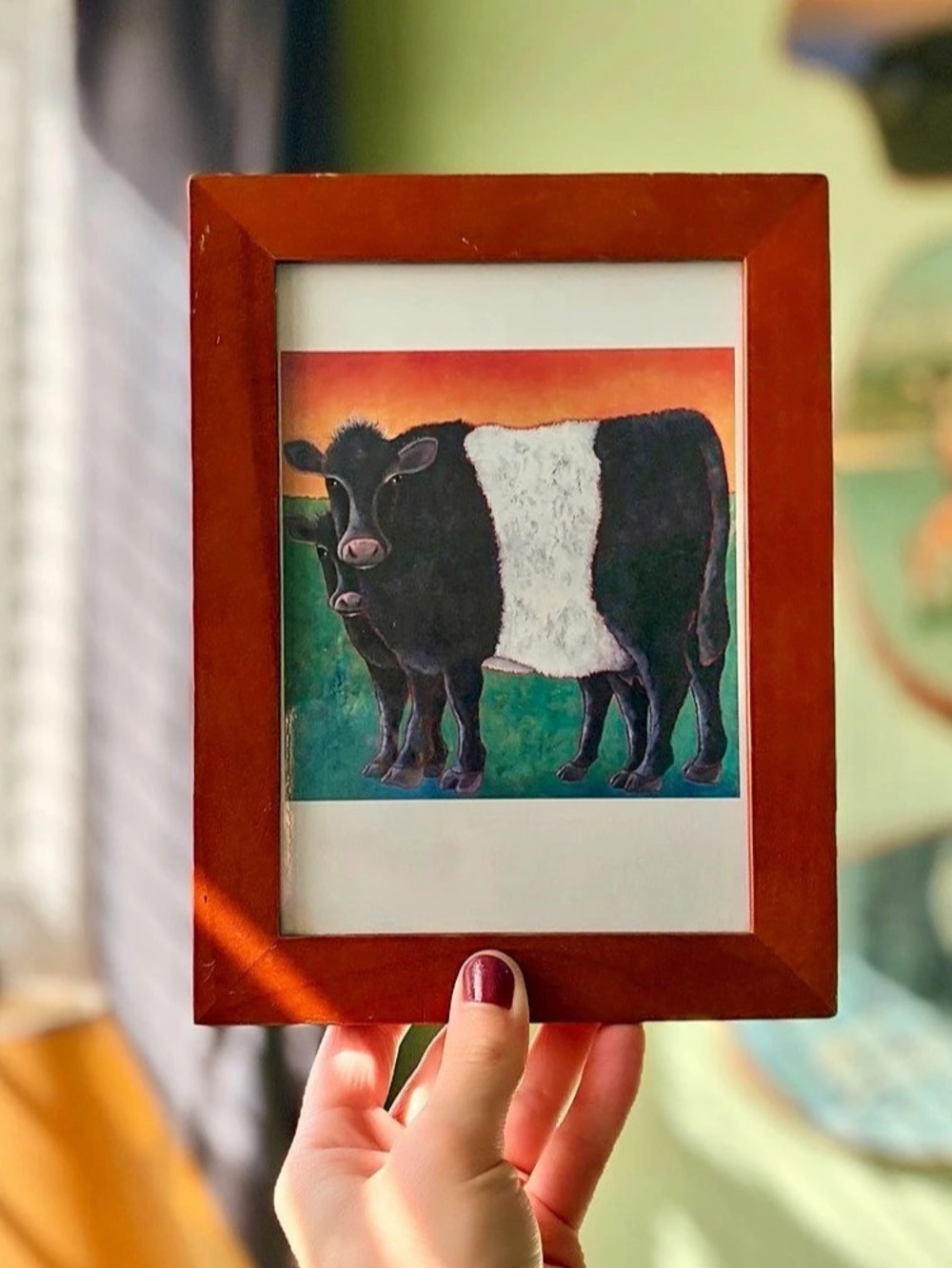Framed Cow in Sunset Farmhouse Accent Decor